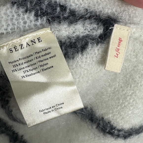 Sezane Paige Mohair Merino Wool White Ecru Black Stripe Sweater Jumper Sz Small - Picture 8 of 13